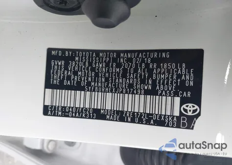 2018 Toyota Corolla Se z USA, uszkodzony, nr VIN 5YFBURHEXJP817498